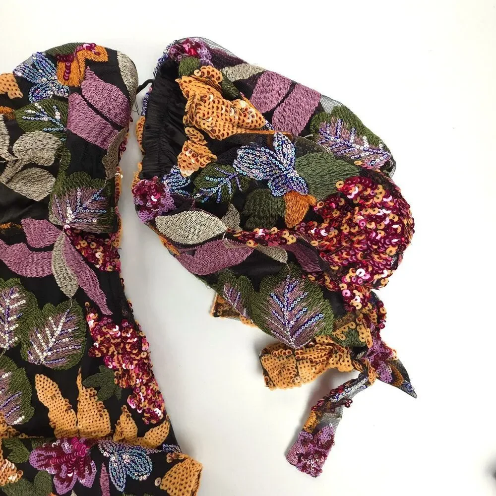 NWT Alamour The Label Flora Sequin Midi Dress Coquette Coconut Resort Maximalist - Picture 7 of 9